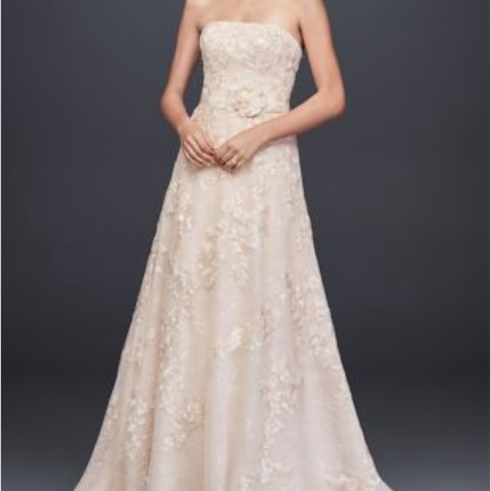 Oleg Cassini Cream Strapless A-Line Wedding Gown